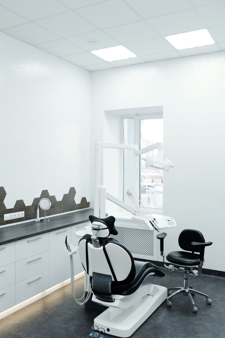 Bright, empty dental treatment room
