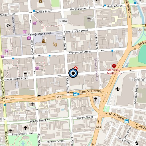 Map showing Louis Pasteur Hospital, 374 Francis Baard Street
